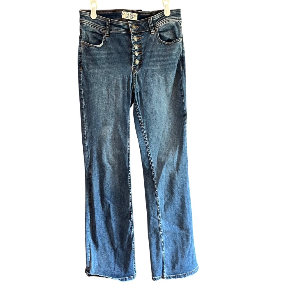 We The Free Womens Flare Jeans Button Fly‎ Stretch Denim Blue Size 28 wide leg